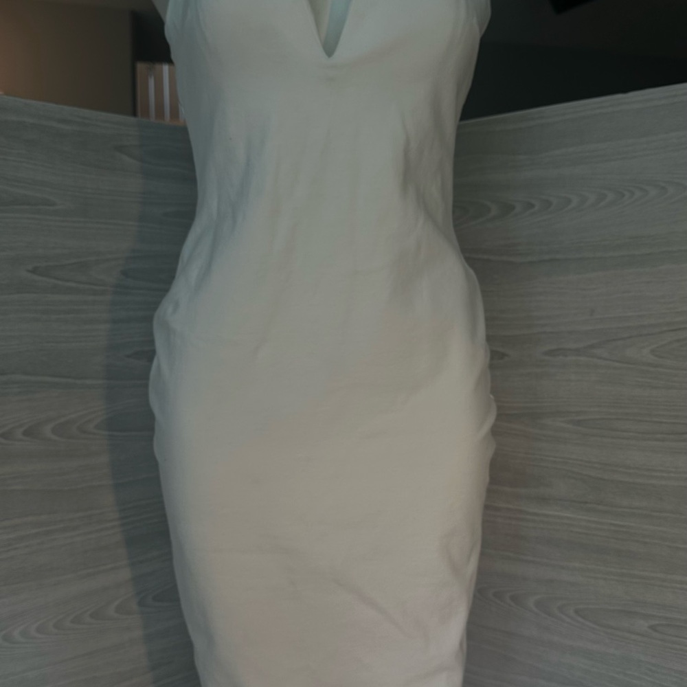 UK2LA Cream Sheath V-Neck Dress